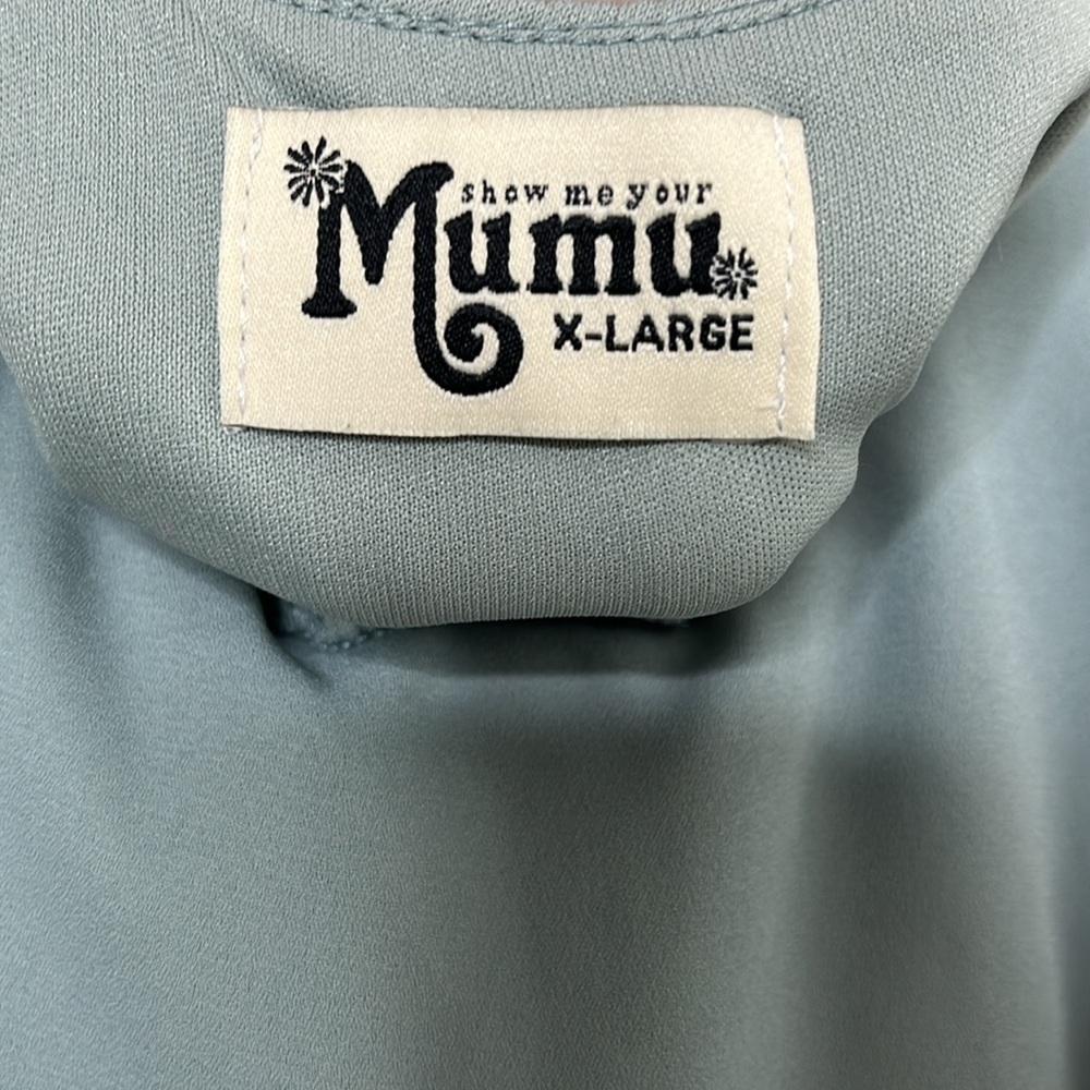 Show Me Your MuMu Caitlin Ruffle Maxi Sage Blue Chiffon Dress Size X-Large - Picture 3 of 6